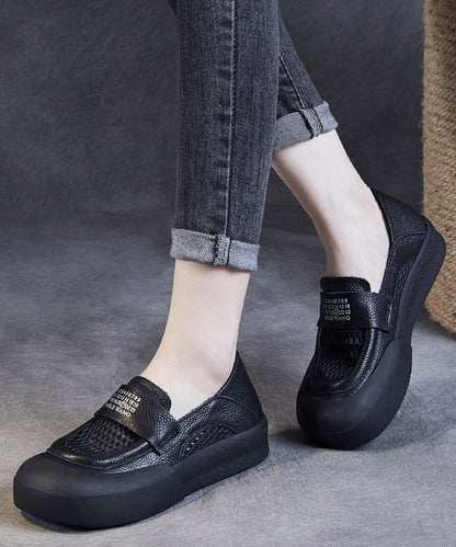 Black Cowhide Leather Hollow Out Loafers Shoes for