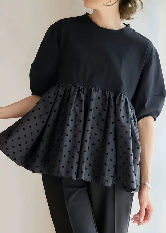 Black Dot Patchwork Flower Decorated Cotton Tank Summer