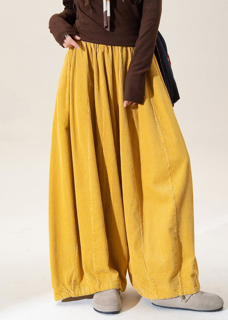Black Elastic Waist Corduroy Wide Leg Pants Spring