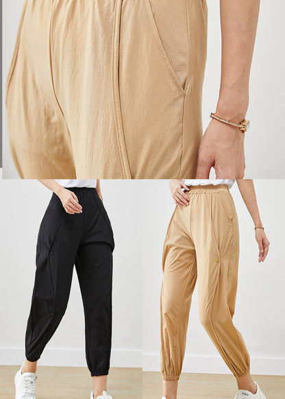 Black Elastic Waist Pockets Cotton Harem Pants Fall