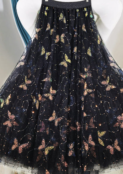 Black Embroidery Butterfly Sequins Tulle Summer Skirts