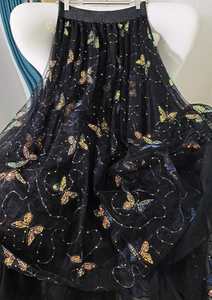 Black Embroidery Butterfly Sequins Tulle Summer Skirts