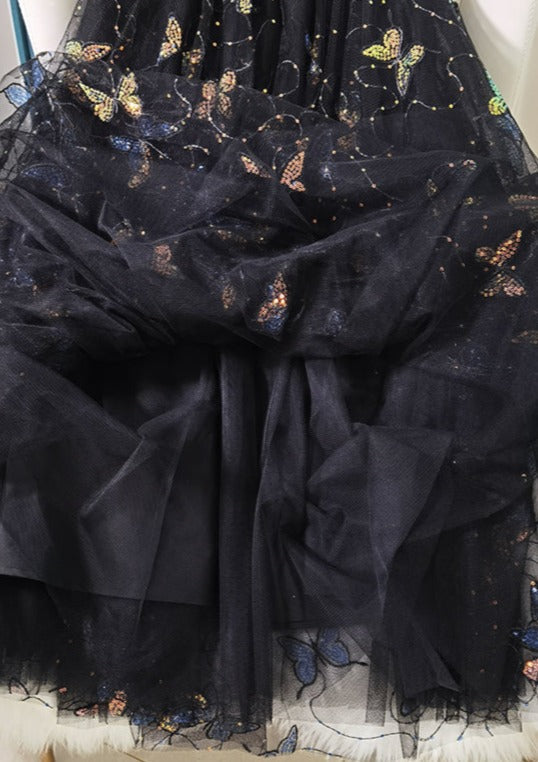 Black Embroidery Butterfly Sequins Tulle Summer Skirts