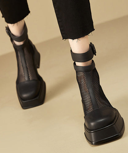 Black Faux Leather Hollow Out Sandals