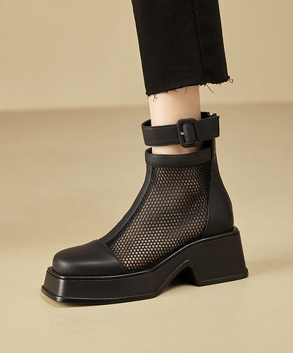Black Faux Leather Hollow Out Sandals