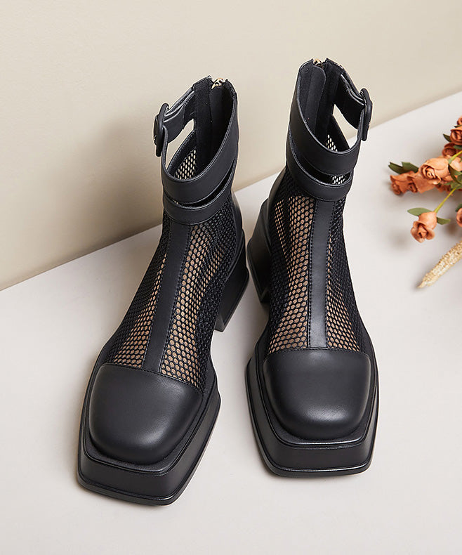 Black Faux Leather Hollow Out Sandals