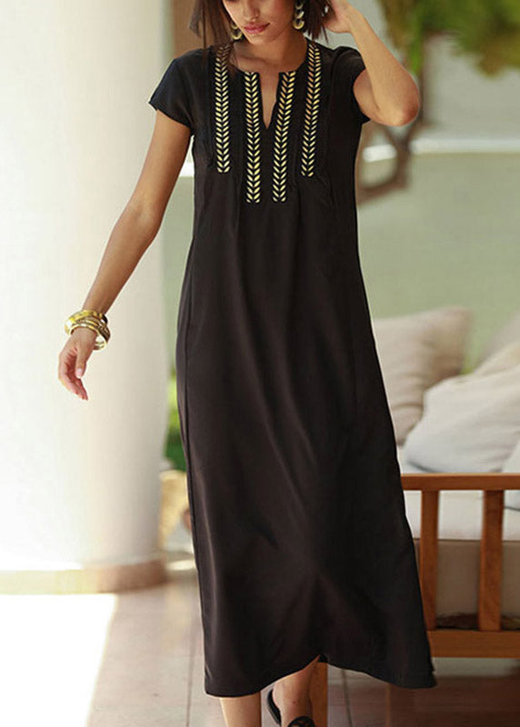 Black Gold Embroideried Long Beach Dresses Summer
