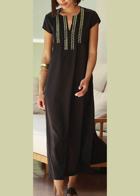 Black Gold Embroideried Long Beach Dresses Summer