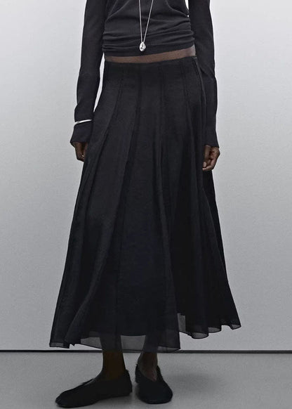 Black High Waist Patchwork Draping Tulle a Line Skirts