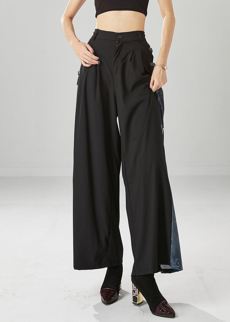 Black High Waist Patchwork Spandex Wide Leg Pants Fall