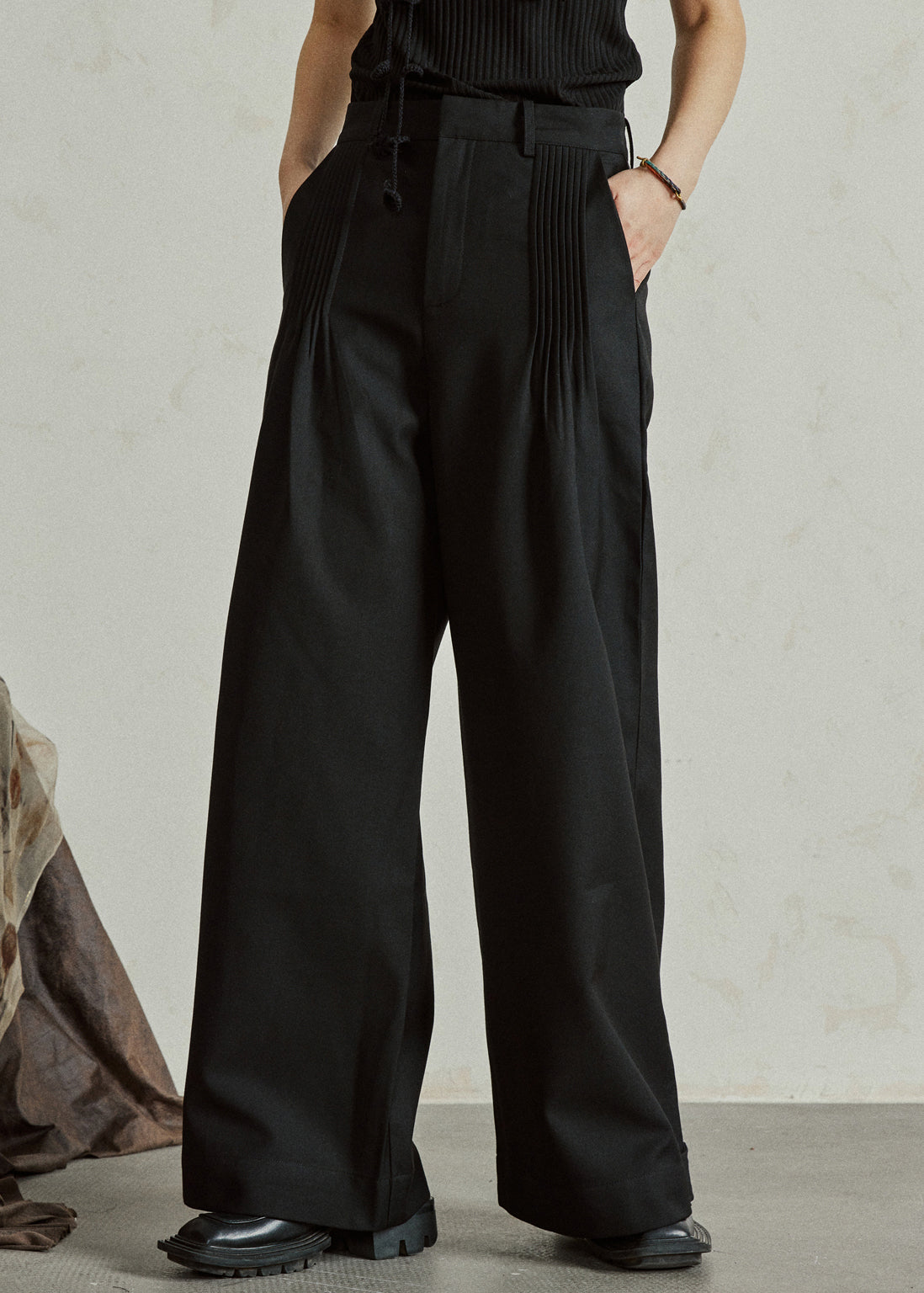 Black High Waist Pockets Wide Leg Pants Fall