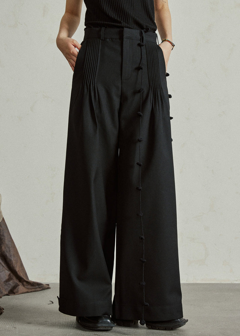 Black High Waist Pockets Wide Leg Pants Fall
