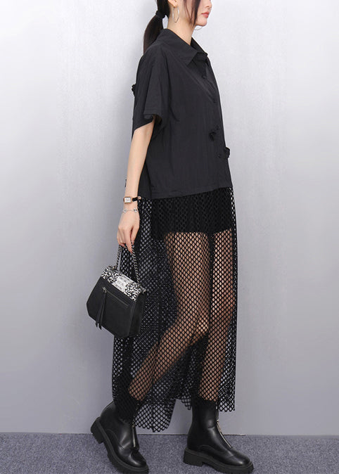 Black Hollow Out Patchwork Tulle Vacation Dresses Summer