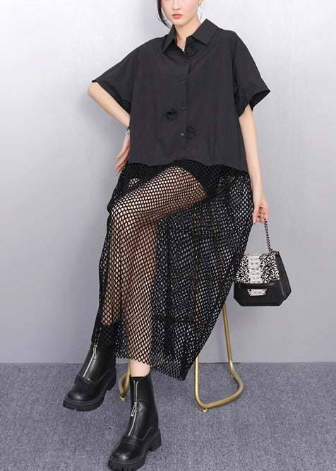 Black Hollow Out Patchwork Tulle Vacation Dresses Summer