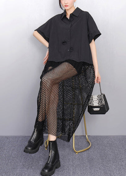 Black Hollow Out Patchwork Tulle Vacation Dresses Summer