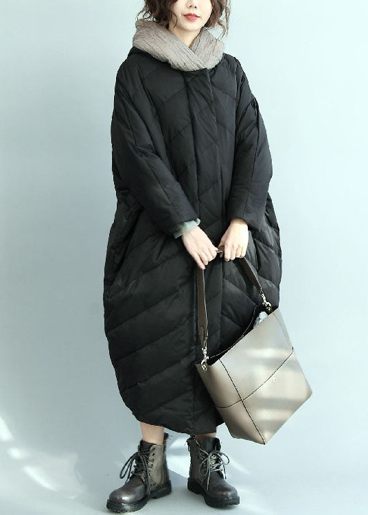 Black Hooded Oversized Duck Down Parka Winter