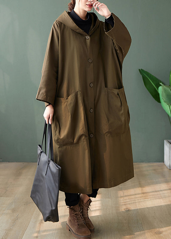 Black Hooded Pockets Patchwork Cotton Long Trench Coats Long Sleeve