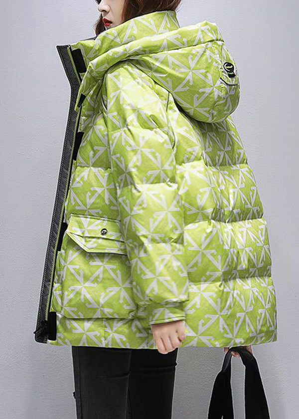 Black Hooded Print Fine Cotton Filled Coats Winter