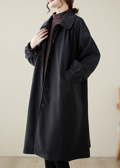 Black Lapel Oversized Woolen Trench Spring