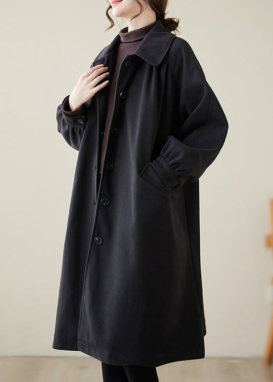 Black Lapel Oversized Woolen Trench Spring