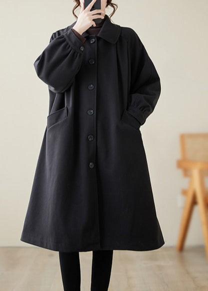 Black Lapel Oversized Woolen Trench Spring