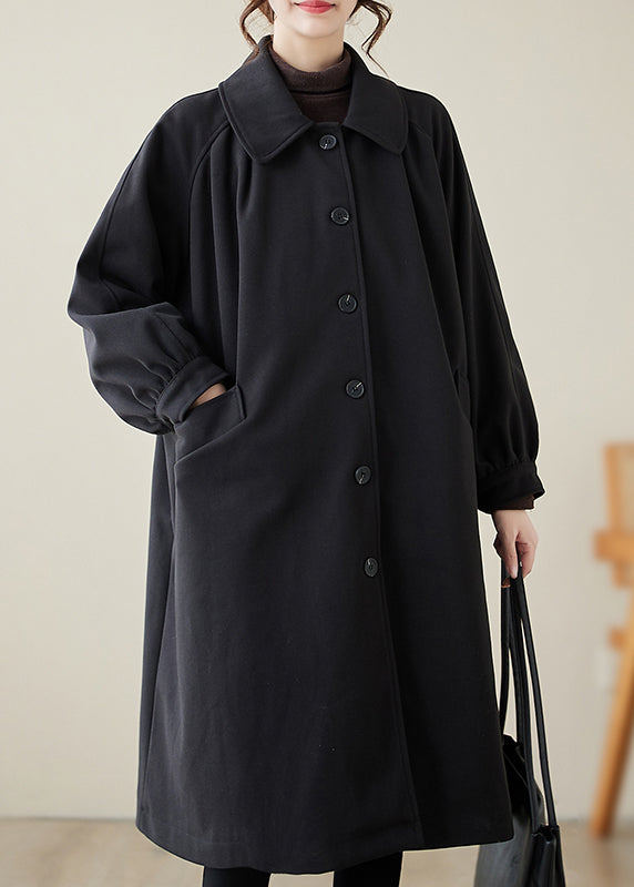 Black Lapel Oversized Woolen Trench Spring