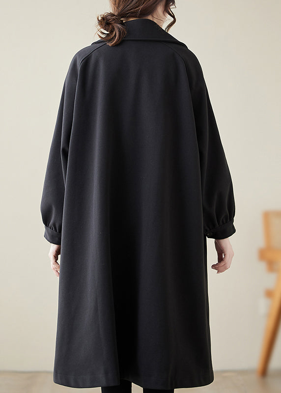 Black Lapel Oversized Woolen Trench Spring