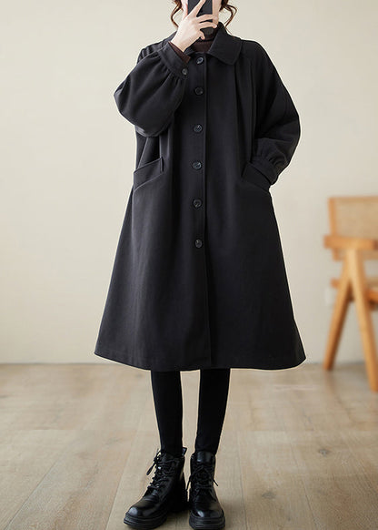 Black Lapel Oversized Woolen Trench Spring