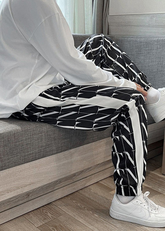 Black Letter Elastic Waist Crop Pants Summer
