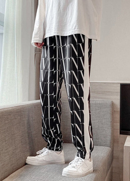 Black Letter Elastic Waist Crop Pants Summer