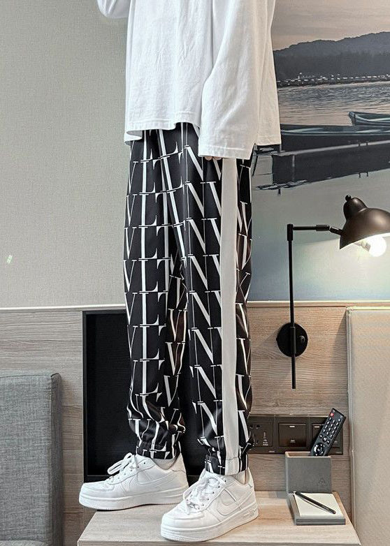 Black Letter Elastic Waist Crop Pants Summer