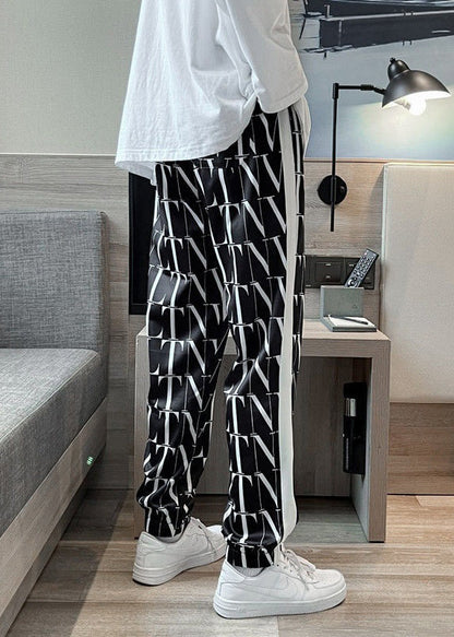 Black Letter Elastic Waist Crop Pants Summer