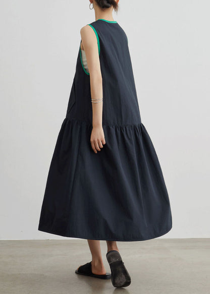 Black O Neck Patchwork Cotton Dress Sleeveless