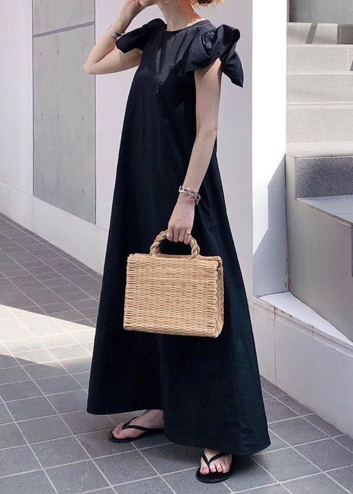 Black O Neck Patchwork Cotton Dress Summer