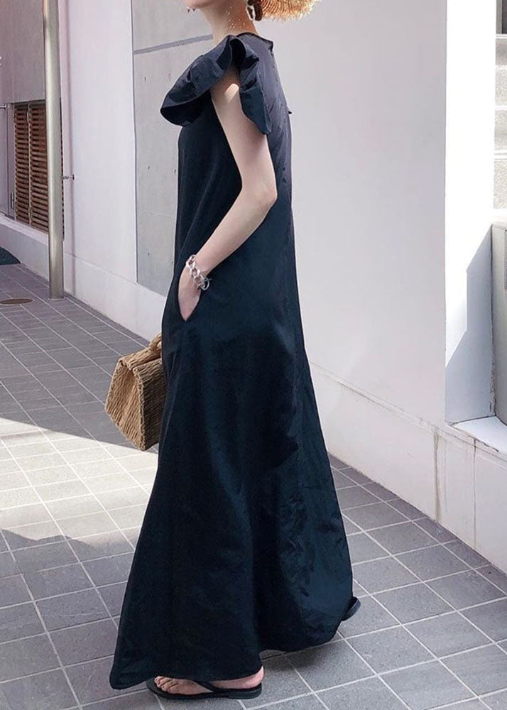 Black O Neck Patchwork Cotton Dress Summer
