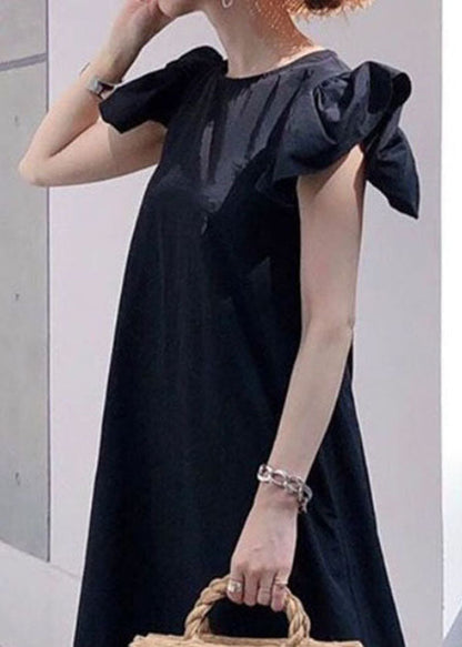 Black O Neck Patchwork Cotton Dress Summer