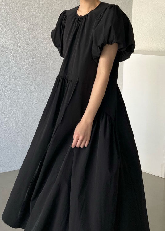 Black O Neck Patchwork Cotton Maxi Dresses Summer