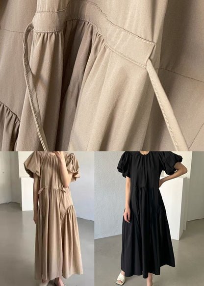 Black O Neck Patchwork Cotton Maxi Dresses Summer