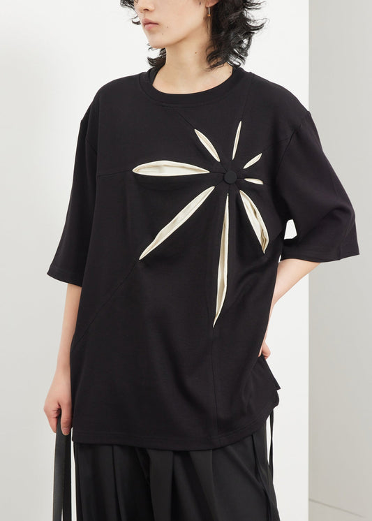 Black O-neck Print T Shirt Summer