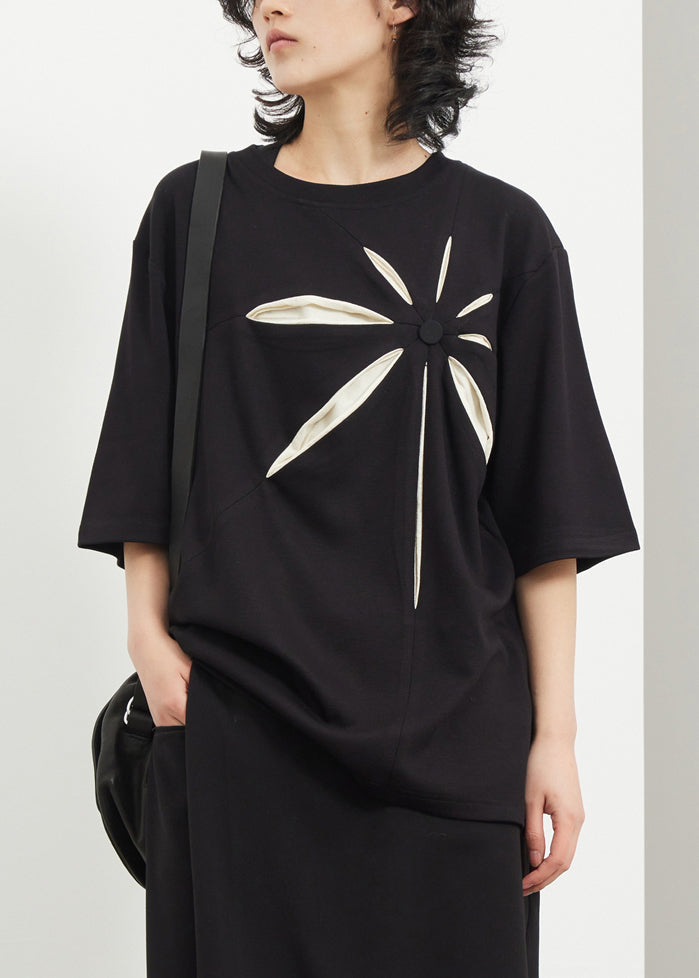Black O-neck Print T Shirt Summer
