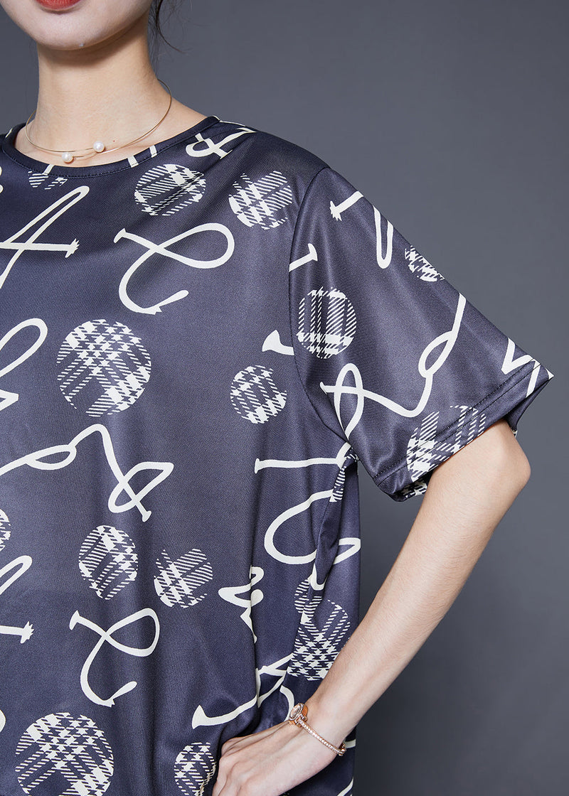 Black O-neck Print Tops and Pants Two-piece Set Summer