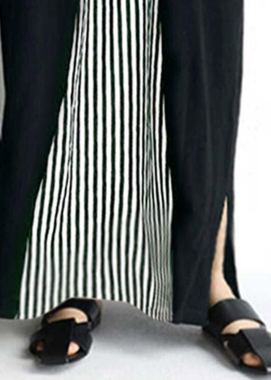 Black O-neck Striped Patchwork Cozy Maxi Dress Short Sleeve