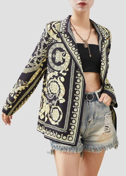 Black Original Design Print Spandex Coat Spring