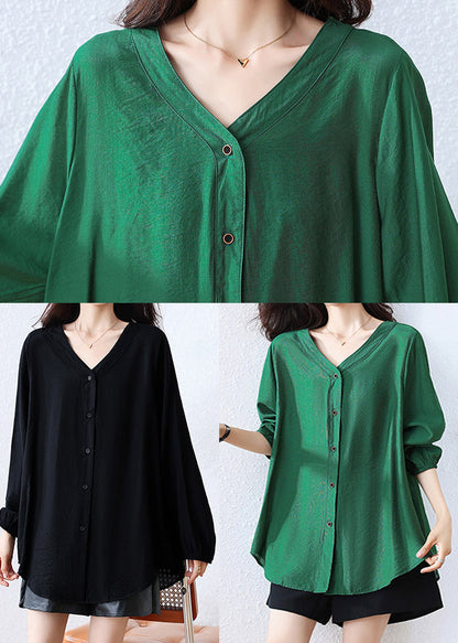 Casual Black Oversized Cotton Blouse Top Fall
