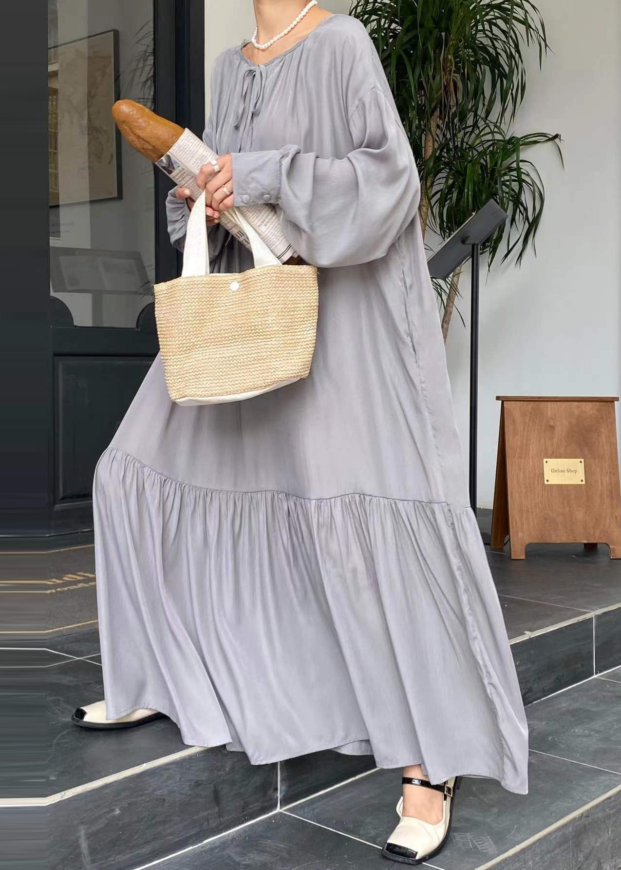 Black Oversized Cotton Maxi Dress Spring