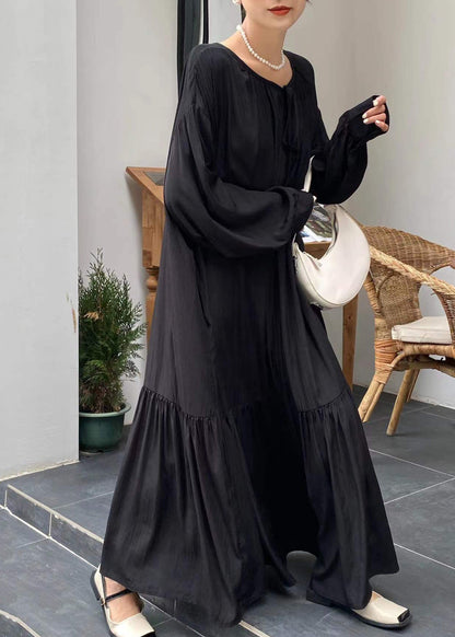 Black Oversized Cotton Maxi Dress Spring