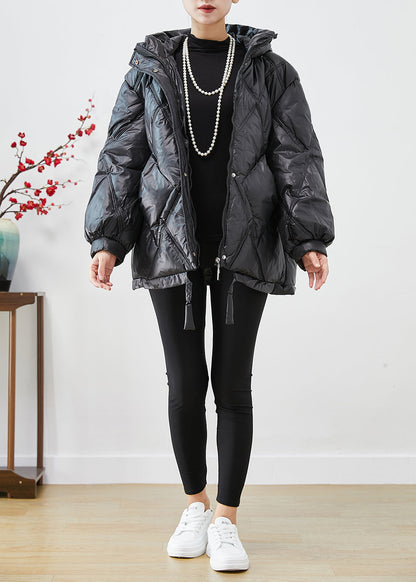 Black Oversized Drawstring Fine Cotton Filled Witner Jacket
