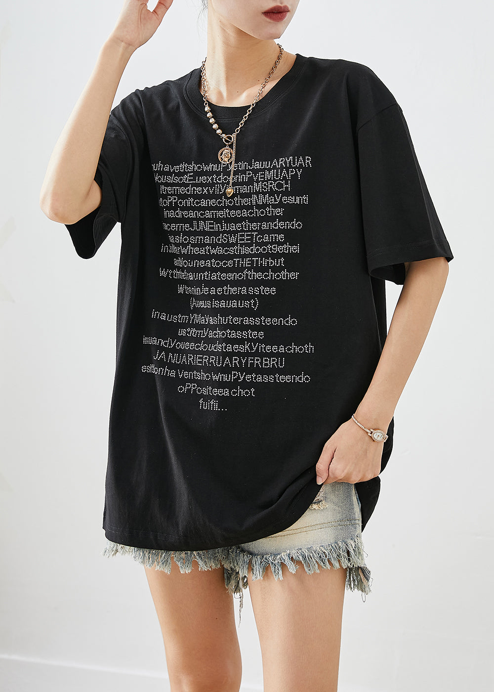 Black Oversized Letter Print Cotton Tanks Summer