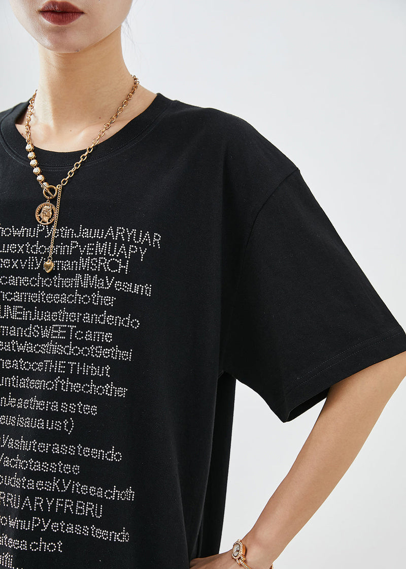 Black Oversized Letter Print Cotton Tanks Summer