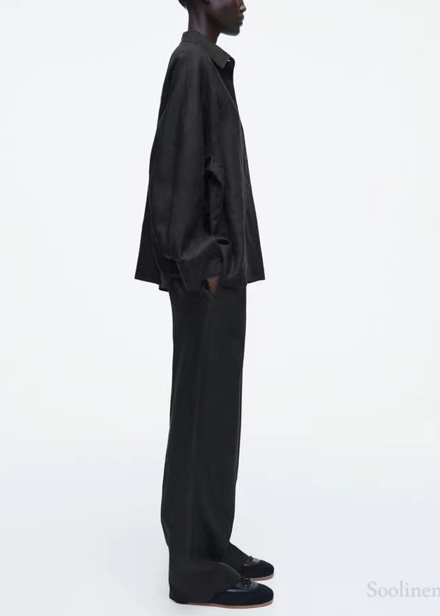 Black Oversized Linen Shirts Fall
